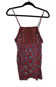 Lucky Brand Boho Tank Top Geometric Indian Print Embroidered Linen EUC Sz M