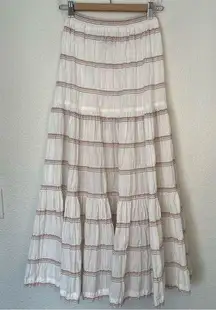 Eskandar tiered striped long skirt white 0