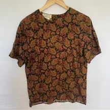 Vintage Rena Rowan for Saville Top- Paisley Black, Gold, Red, Green. Size 6