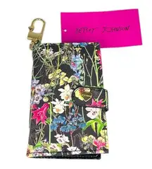 Betsey Johnson Floral Credit Card Wallet with Key Ring Black Pink