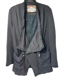 Free People Womens Black Romance Ruffle Open Front‎ Jacket Coat M/M Lace Inside