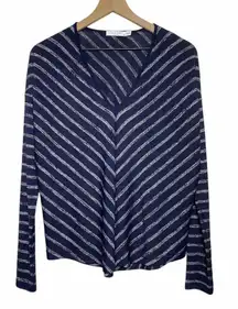 Rag & Bone Womens Hudson Top Sz S Blue Gray Striped Long‎ Sleeve V-Neck Tee
