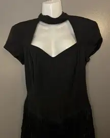 Geary Roark Kamisato Dress Womens 12 Black Fringe Flapper Open Back Cocktail