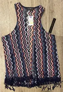 Almost Famous Blue and Pink ZigZag Vest Fringe 1X New