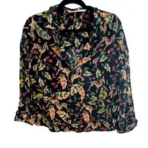 ZARA Trafaluc XS Zebra Jungle Print Button Blouse Black Multicolor