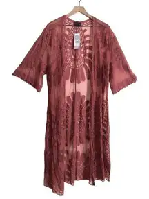 NWT Artesia Vintage Rose Pink Sheer Lace Kimono Duster Cover Up Tie Front Top
