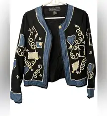 New Identity Black with Denim Patches Embroidery Jacket