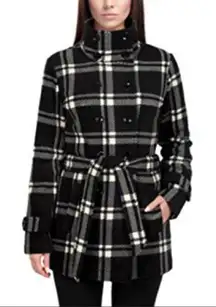Ike Behar Fleece Check Print Peacoat Black White‎ S