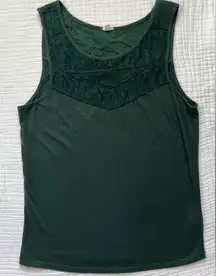 J.Crew  pine green sleeveless top with lace detail -Size Small