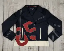 Rare TOMMY HILFIGER Jacket Blazer Pea Coat BIG BLOCK 85‎ Spell Out Logo Sz XS