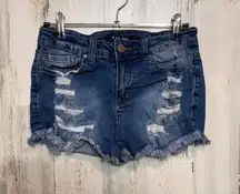 Wax Jean Denim Distressed Cutoff Shorts Women’s Size Small Blue Frayed Hem Stret