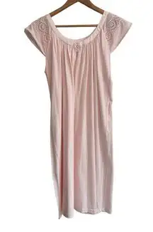 Miss Elaine Cotton Nightgown Pink Size SMALL Long Eyelet Sleeves Night Pajamas