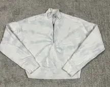 Reformation Jeans 1/2 Zip Sweatshirt Womens Medium White Blue Cotton Cropped