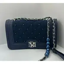 NEW Badgley Mischka Denim Pearls Crossbody Bag Purse Blue Quilted Jean Statement