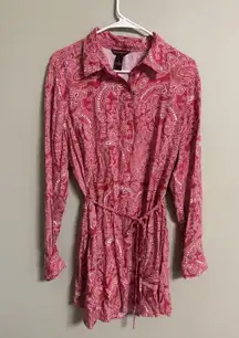Bit & Bridle Shirt Dress Red White Paisley Waist Tie Festival Western Medium