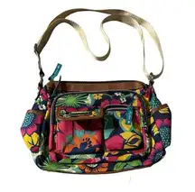 Lily Bloom Crossbody Handbag Purse Navy Blue Tropical Floral Teal Lining Pockets