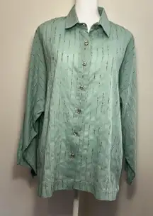 Blanque Boxy Oversized Textured Mint Button Down Lagenlook Art To Wear‎ Sz 0 Sm