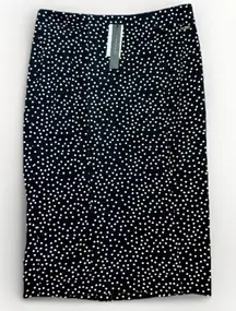 T TAHARI Midi Pencil Skirt Size M Black White Polka Dot Slit Leg Tummy Control