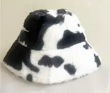 Faux Fur Cow Print Bucket Hat Black NWOT Boutique Western Coastal Cowgirl