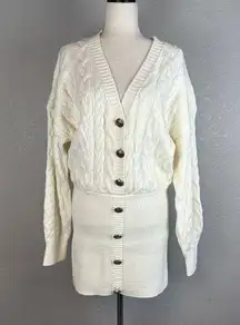 Retrofete Womens Tala Sweater Dress L Large Ivory Cable Knit Wool Long Sleeve