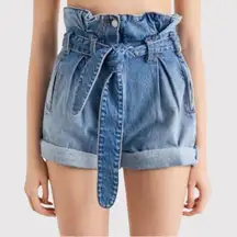 Re/Done Womens Shorts Blue The Attico Denim High Rise Paper Bag Size 26