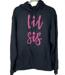 PORT & COMPANY "LIL SIS" BLACK HOODIE WITH KANGAROO POCKET SIZE LARGE