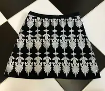 NWT  Mini Skirt Black & Silver Metallic Embroidered Fleur de Lis S