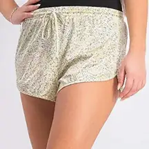Jason Wu Pajama Shorts Lace Trim Satin Runner Stretch Yellow Floral Comfy Cute