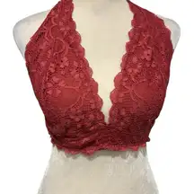 Free People Intimately FP Galloon  Lace Halter Bralette in Rusty Red Size L