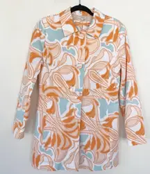 Tyler Boe Floral Pleated Trench Coat Coral Orange / Teal Blue Womens Size 4