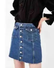 Button Front Denim Skirt