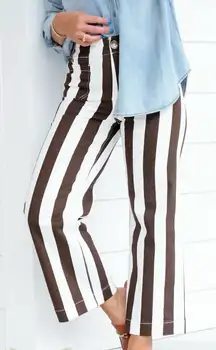 Mica High Rise Brown and Cream Striped Cropped Wide Leg Jeans - NWT