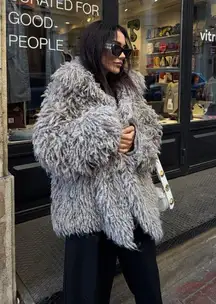 Zara sweater jacket cardigan faux fur fuzzy mink coat