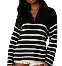 Edikted Stripe Oversized Quarter Zip Sweater