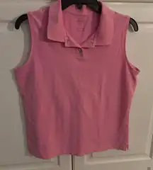 Talbots‎ Pink Sleeveless Pullover Polo Shirt S Lagenlook Casual Basic V-Neck Top