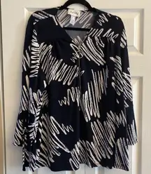 Joseph Ribkoff Textured Womens 18 Navy Bell Sleeve Blouse Half Zip Flowy