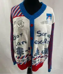 Christmas Sweater Cardigan Dear Santa I Can Explain Festive Letter Stamp XL