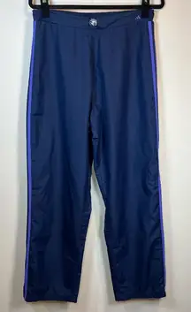 Adidas Women's Vintage Mesh Lined Track Pants Blue  3 White Stripes Zip Ankle XL