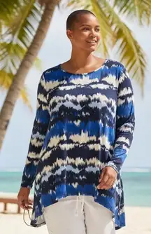Avenue Abstract Print Long Sleeve Tunic Top Women Plus Size 22/24 Blue Beige