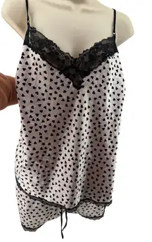 Victoria Secret Satin Sleepwear Black Neon Pink Heart Cami Shorts Set XLarge