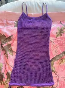 y2k vintage 2000s purple fishnet mesh tube mini dress 