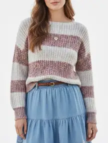 Gilli Popcorn Knit Sweater Womens M White Multicolor Striped Cozy Oversized