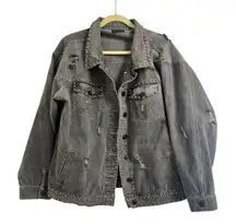 UMGEE Distressed Denim Jacket with non functional Pockets & Studs Large
