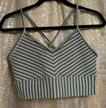Glyder Premier Sports Bra Moss Green & Oatmilk Stripe XL NWOT