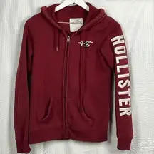 Hollister Women’s Sweatshirt Maroon with LOGO Hoodie Long Sleeves Sz XS