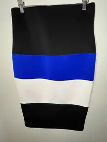 XOXO Black Blue White Colorblock Pencil Skirt Women’s Size Large
