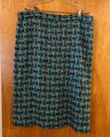 JAEGER Vintage Skirt Wool Mohair Teal Aqua Rust Black Plaid Colorful Size 16