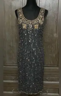 Jewels Queen Vintage Jewel Queen black/gold sequence dress. Size M