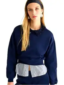 J crew Crewneck sweatshirt with crystal-embellished collar size S