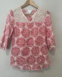 Calypso St Barth Target Women's 100% Silk Pink Red Floral Tunic Blouse XS 1135